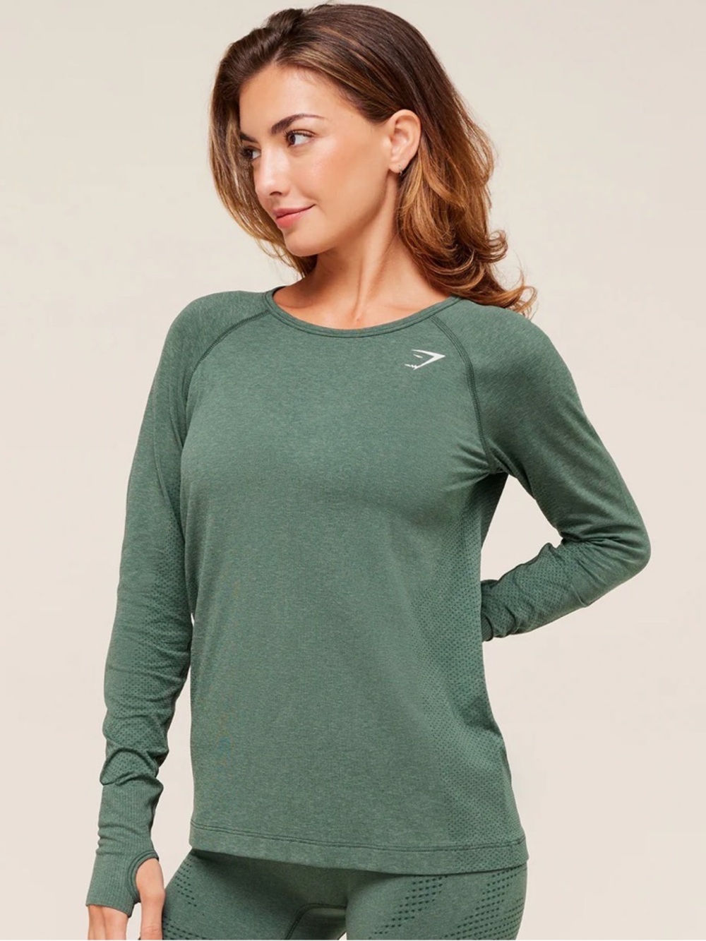 Gymshark Vital Seamless Lightweight Long Sleeve Top Green Marl Athletic Shirt XL